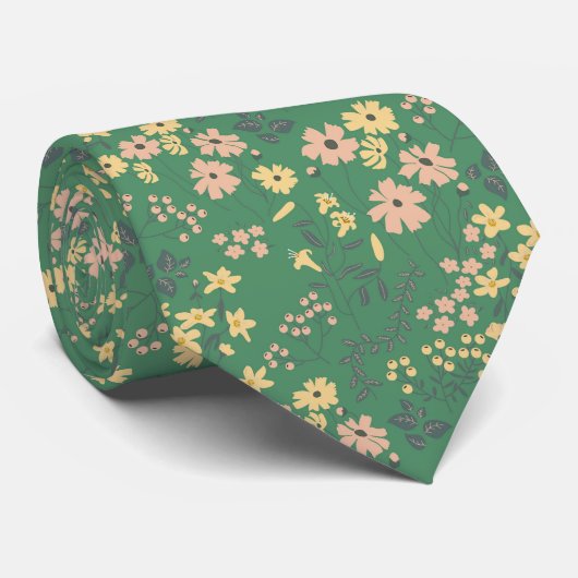 Cravate Moderne Motif Floral Boho Foncé (Roulé)