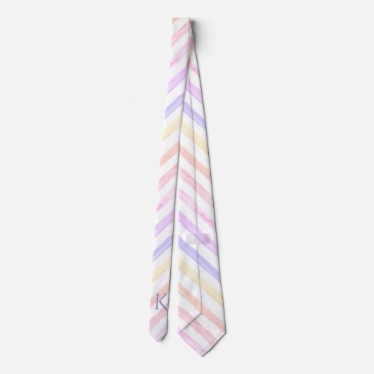 Cravate Moderne Pastel Aquarelle Motif rayé Monogramme (Dos)
