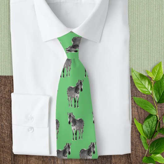 Cravate Moderne stylé Zebras Motif de la faune Light Green