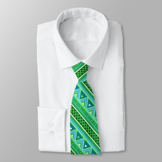 Cravate Moderne Sud-Ouest Géométrique, Vert et Aqua (Attaché)