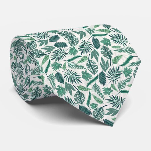 Cravate Moderne Vert Turquoise Tropical Feuilles Design (Roulé)