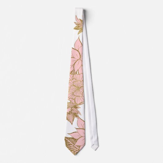Cravate Modernes Girly rougissent or blanc rose floral (Devant)