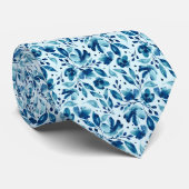 Cravate Mona Blues Aquarelle Floral Designer (Roulé)