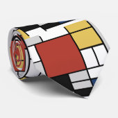 Cravate Mondrian Peinture Rouge Plane Jaune Noir Gris Bleu (Roulé)