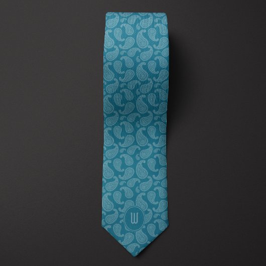Cravate Monochrome Aquamarine Paisley