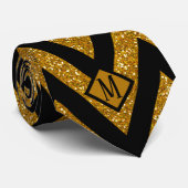 Cravate Monogram Black & Gold Stripes Parties scintillant (Roulé)