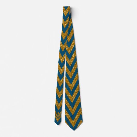 Cravate Monogram Blue & Gold Parties scintillant Motif Des (Dos)