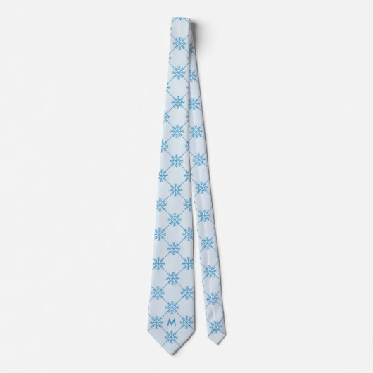 Cravate Monogram Blue Snowflakes Motif Carré diagonal (Devant)