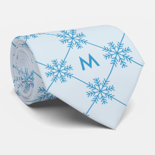 Cravate Monogram Blue Snowflakes Motif Carré diagonal