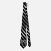 Cravate Monogram Faux Silver Shimmer et Black Stripes (Devant)