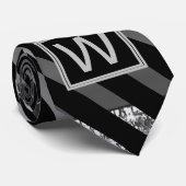 Cravate Monogram Faux Silver Shimmer et Black Stripes (Roulé)