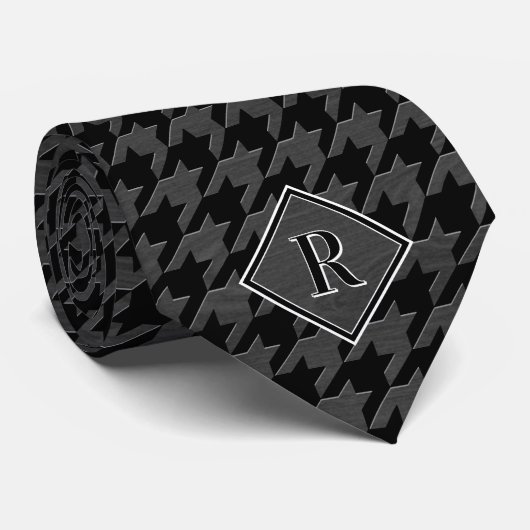 Cravate Monogram Houndstooth Pattern Black & Grey Wood (Roulé)