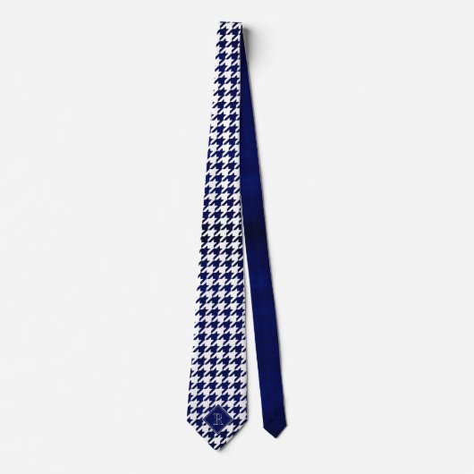 Cravate Monogram Houndstooth Pattern White & Blue Wood (Devant)