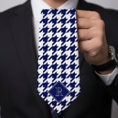 Cravate Monogram Houndstooth Pattern White & Blue Wood