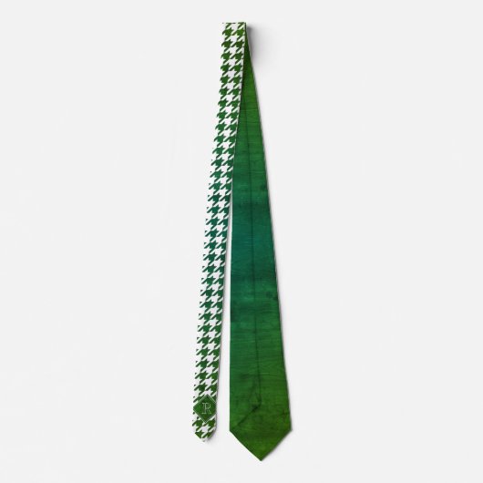 Cravate Monogram Houndstooth Pattern White & Green Wood (Dos)