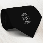 Cravate Monogram Initial Crest Botanical Leaf Black