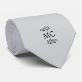 Cravate Monogram Initial Crest Botanical Leaf Silver Gray (Roulé)