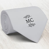 Cravate Monogram Initial Crest Botanical Leaf Silver Gray