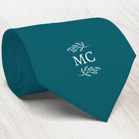 Cravate Monogram Initial Crest Botanical Leaf Teal Green