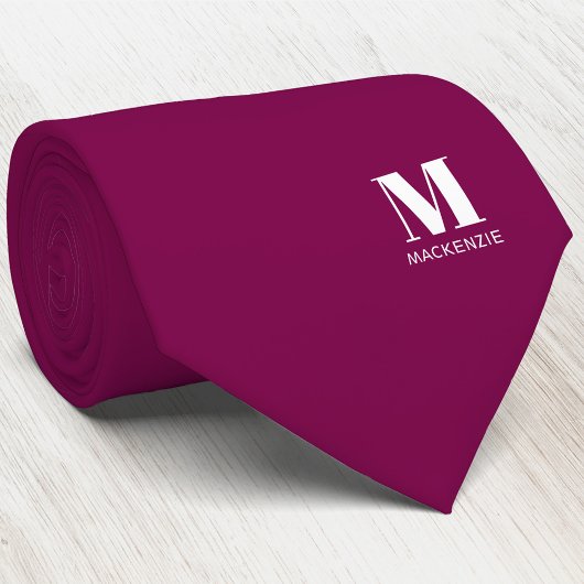 Cravate Monogram Initial Crest Personalized Burgundy Pink