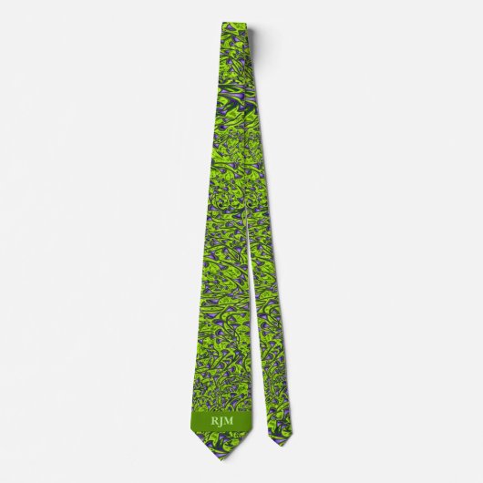 Cravate Monogramme 2 côtés vert et pourpre (Devant)