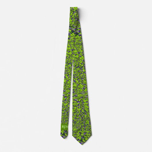 Cravate Monogramme 2 côtés vert et pourpre (Dos)