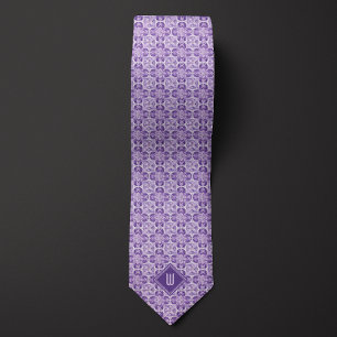 Cravate Monogramme à fleurs pourpres de prune inspiré