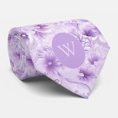 Cravate Monogramme Abstrait de fleurs pourpres (Roulé)