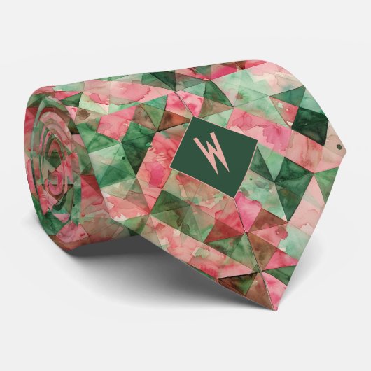 Cravate Monogramme Abstrait de pastèque (Roulé)