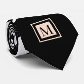 Cravate Monogramme Abstrait noir blanc rose (Roulé)