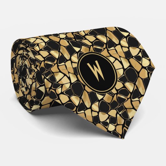Cravate Monogramme Abstrait Tortoise Shell Gold (Roulé)