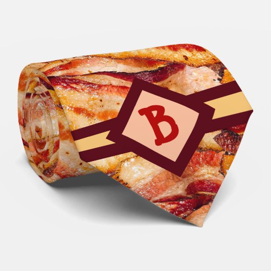 Cravate Monogramme Bacon Motif Funny Gag Cadeau (Roulé)