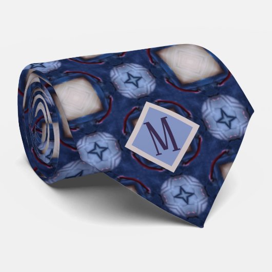 Cravate Monogramme Bleu & Blanc Design Motif unique Hommes (Roulé)
