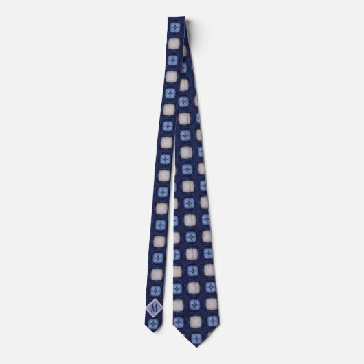 Cravate Monogramme Bleu & Blanc Design Motif unique Hommes (Dos)