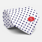 Cravate Monogramme bleu et blanc chic de motifs de pois (Roulé)