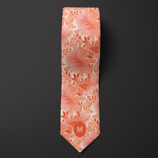 Cravate Monogramme Botanique Corail