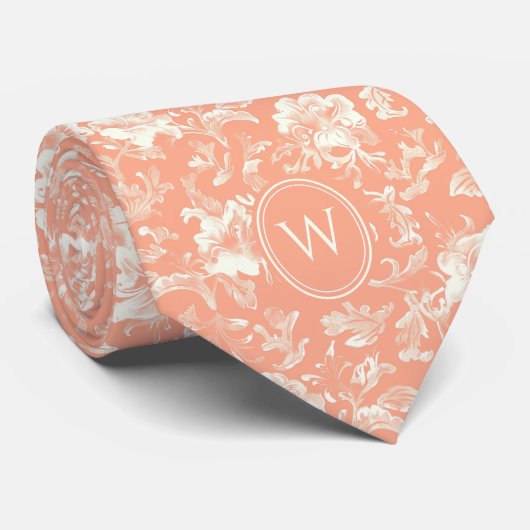 Cravate Monogramme botanique de pêche (Roulé)