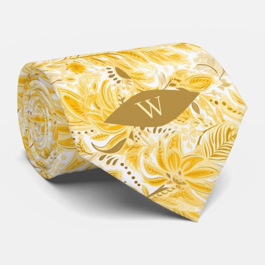 Cravate Monogramme botanique jaune beurre (Roulé)