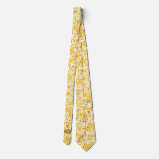 Cravate Monogramme botanique jaune beurre (Dos)