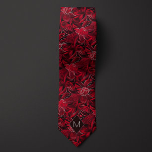 Cravate Monogramme Botanique Rouge Grenat