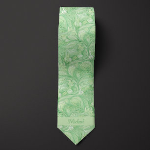 Cravate Monogramme Botanique Vert Clair