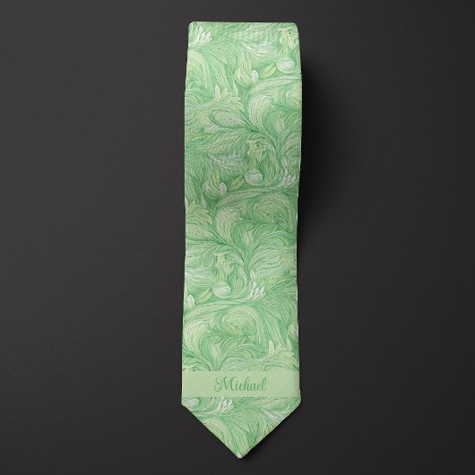 Cravate Monogramme Botanique Vert Clair