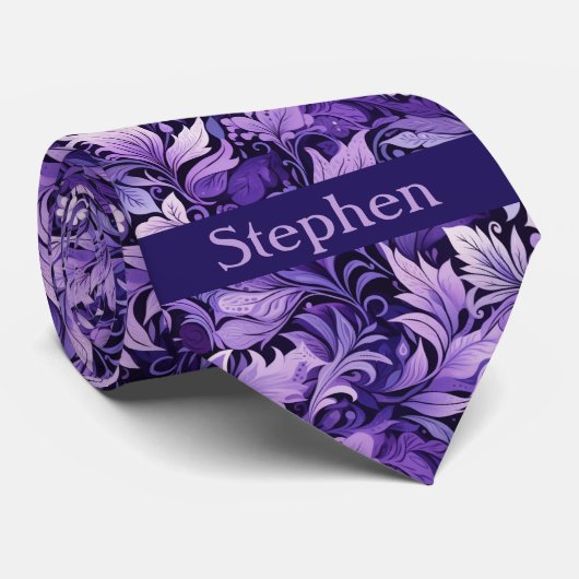 Cravate Monogramme Botanique Violet (Roulé)