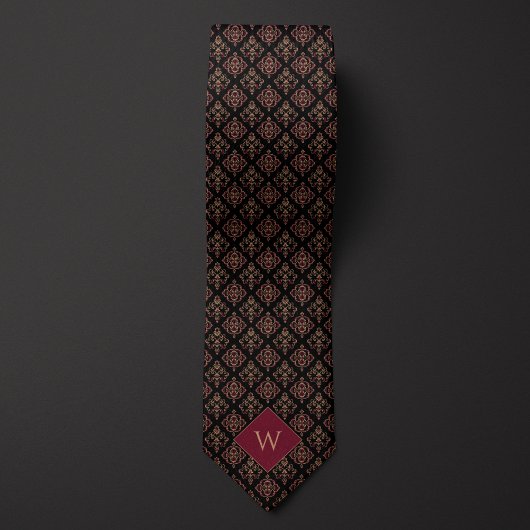 Cravate Monogramme bourguignon et noir arabesque