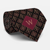 Cravate Monogramme bourguignon et noir arabesque (Roulé)