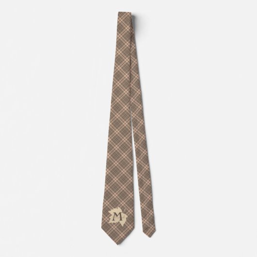cravate monogramme Brown plaid feuille chute silho (Devant)