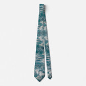 Cravate Monogramme Caraïbes mer Bleu blanc vague crêtes (Devant)