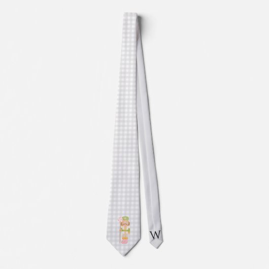 Cravate Monogramme Casse-Noisette Gingham Pastel (Devant)