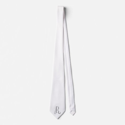 Cravate Monogramme classique initial R, gris sur blanc (Devant)