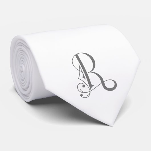 Cravate Monogramme classique initial R, gris sur blanc (Roulé)